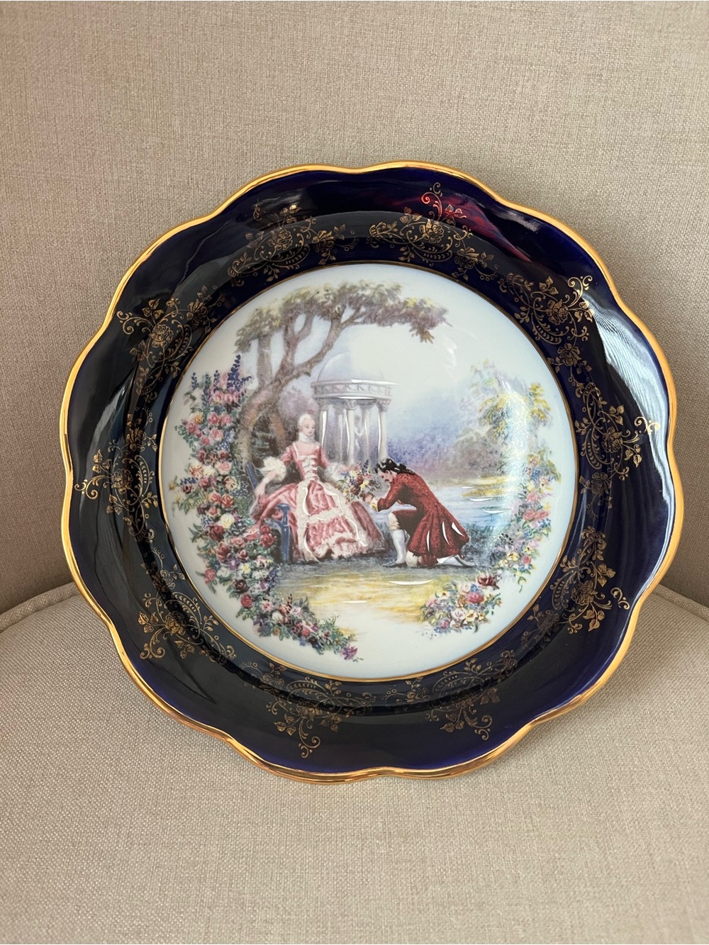Limoges Cobalt Blue and Gold Gilded hand painted bowl